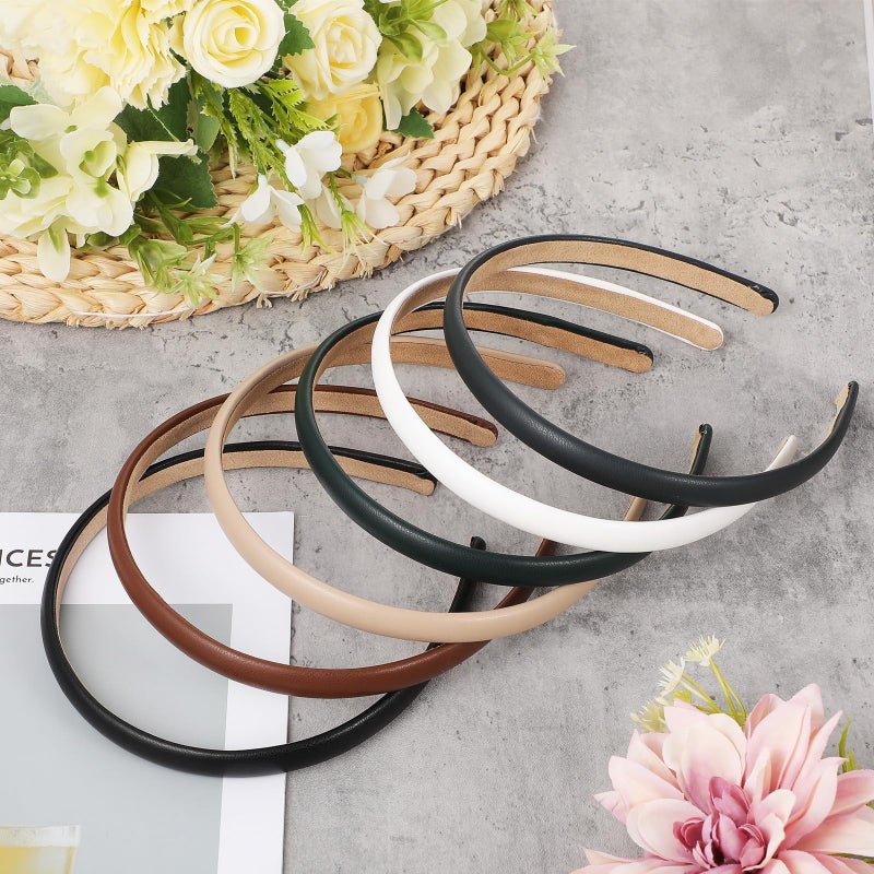 Andibro 6PCS Leather Thin Headbands for Women, Non Slip Soft PU Headbands Solid Color Skinny Hair Bands Fashion Hair Accessories - Image 3